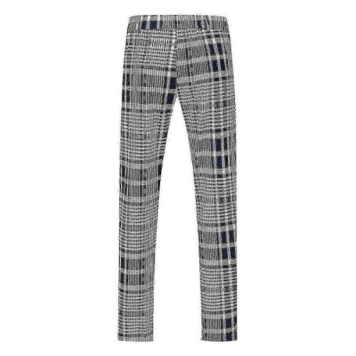 (S,Coffee)Mens Straight Leg Plaid Casual Trousers 1