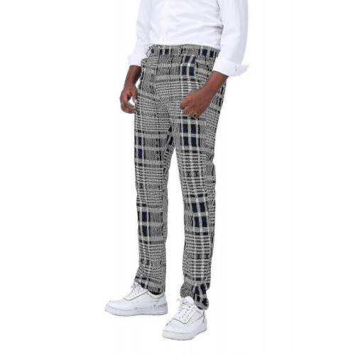 (S,Coffee)Mens Straight Leg Plaid Casual Trousers 2