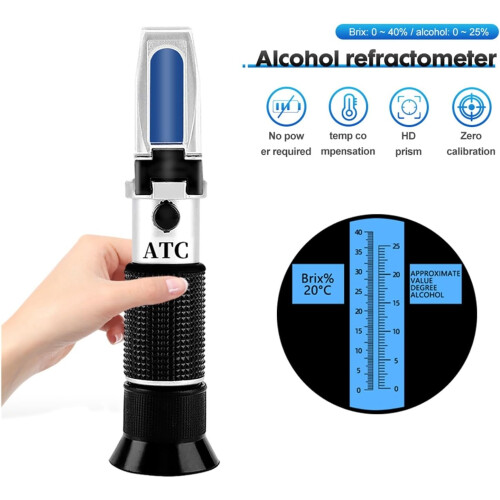 Brix Refractometer, Handheld Sugar Tester 025% Alcohol 040% Brix 2