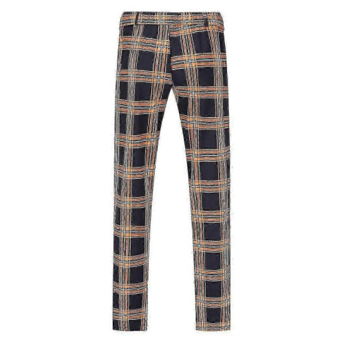 (L,Orange)Mens Straight Leg Plaid Casual Trousers 1