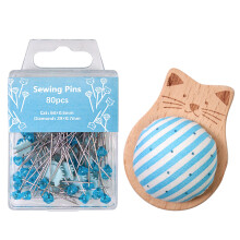 Naaldspeldkussen Houten pinhouder met 80 quiltpins voor-Blauw