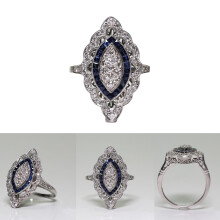 Vintage Fashion Ring for Women, 925 Sterling Silver Antique Filigree Victorian Style Sapphire Ring with Blue Sapphire and Cubic Zirconia, Elegant