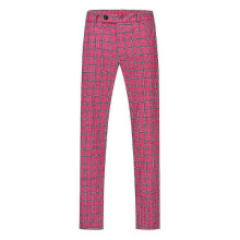 (XL,Pink)Mens Straight Leg Plaid Casual Trousers