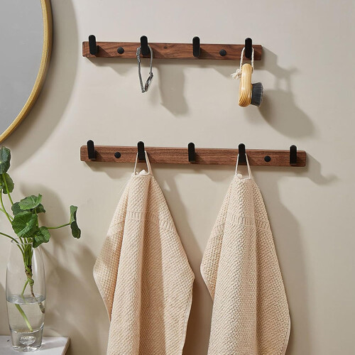 Wall Mounted Coat Rack Model 9131 East Setups Walnut Black Finish 4 Hook 2