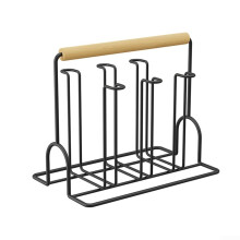 Wine Glass Holder with Wooden Handle Grip, NonSlip Cup Drying Rack for Kitchen Use Black
