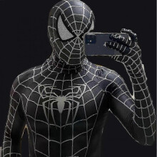 (M, Hood Detachable) Halloween Men"s Black Remy Spiderman Cosplay Costume Venom Symbiote Remy Suit Zentai Bodysuit