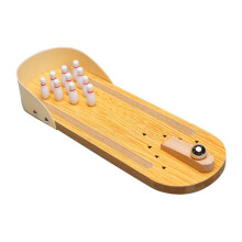 Mini bowling game made of wood, portable throwing ball toy for desk, children's toy with bowling set for home and school.