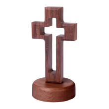 Religious Wooden Hollow Carved Crucifix Tabletop-Round bottom