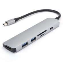USB-C-Hub mit mehreren Ports, 4K-HDMI-Ausgang, USB-C-zu-HDMI-Datenhub im Aluminium-Design mit SD-Kartenleser und superschneller Datenübertragung
