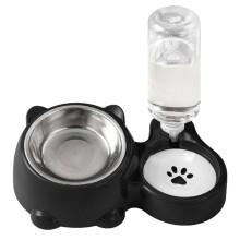 Cats Dog Feeding Station Automatic Water Fountains-Black
