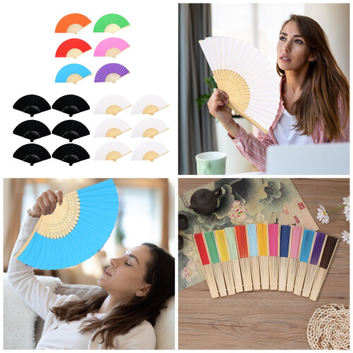 6Pieces Foldable Bamboos Handle Hand Fans for Raves Event-B 2