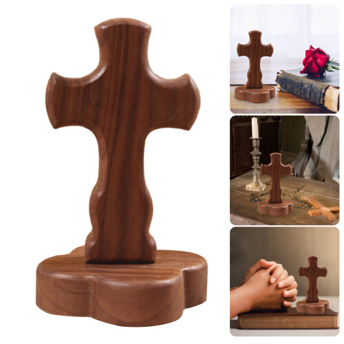 Walnut Wood Religious Standing Crosses with-Round bottom 2