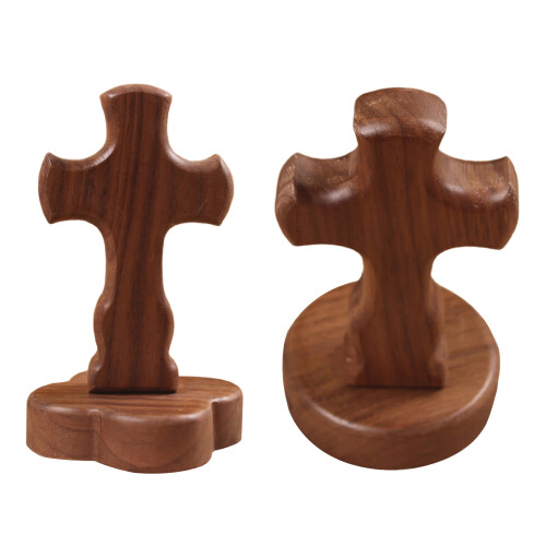 Walnut Wood Religious Standing Crosses with-Round bottom 1