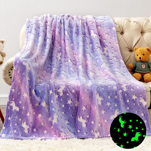 Κουβέρτα Tie Dye Galaxy Unicorn που φωσφορίζει στο σκοτάδι, απαλό ύφασμα μικροϊνών από 2