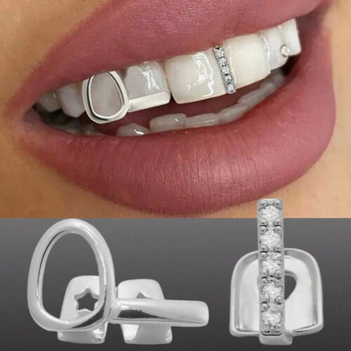 Trendy Horizontal Bar Teeth Jewelry Double-A silver set 2