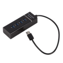 Hub USB 3.0 com alta velocidade de transferência de dados e sincronização rápida de até 5 Gbps. Compatível com versões anteriores, incluindo