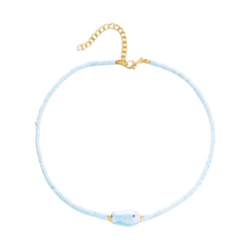 Delicate Ceramic Fish Beaded Collarbone Necklace-Sky Blue
