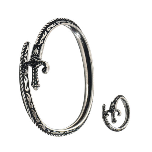 Unisex Swords Design Openable Adjustable Ring And Bangle Set
