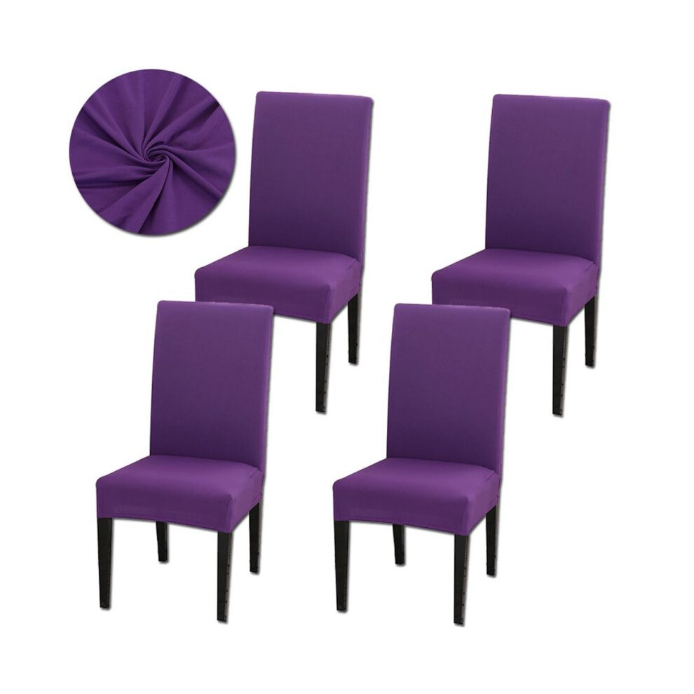 Stylish Spandex Dining Chair Cover, Anti-Stain Washable Chair Slipcovers With Elastic Hem For Home Kitchen Hotel Office (4pcs, Purple)