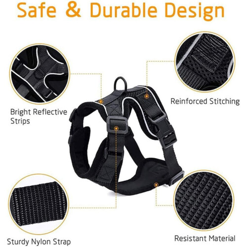 Cat harness and leash set, escapeproof adjustable soft padded, air mesh breathable (Black/S) 1