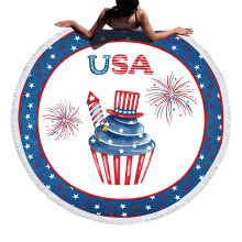 150Cm Multicolor Superfine Fiber Waterproof Round Tablecloth, Patriotic Stars Unique Design For Kitchen Dining Outdoor Picnic Party Decor