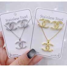 (Xiao Xiang3, Silver) Best-selling diamond-encrusted necklace and earring set: Simple and versatile collarbone chain