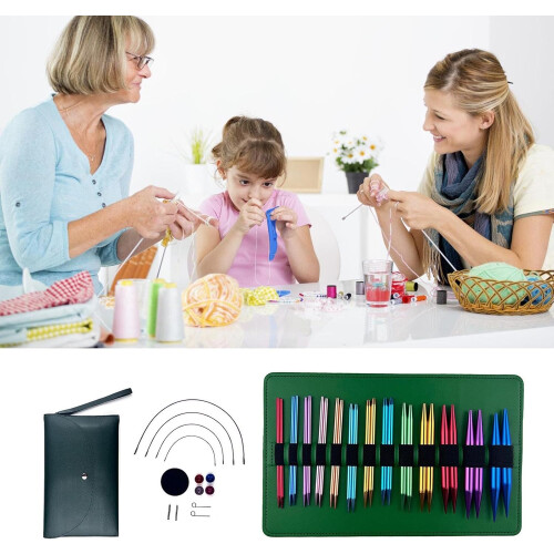 Pullover hand knitting tool accessory set for handmade aluminum, interchangeable knitting needle set with case 1