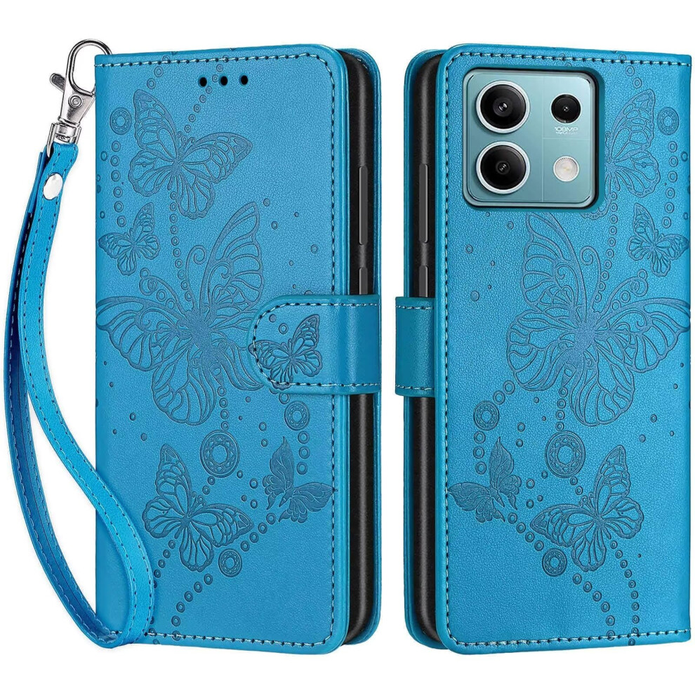 Nadoli Mobile Phone Case For Xiaomi Redmi Note 13 5G, Flowers Butterfly Leather Flip Cover Blue 9365049179713