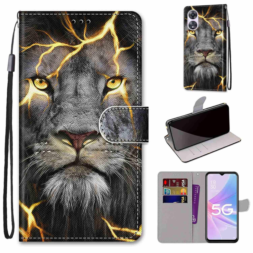 Oppo A58 5G / A58x Leather Wallet Flip Cover, Lion Black 9365049179911