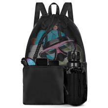 Beach Backpack, Drawstring Backpack, Mesh Beach Bags with Wet Pocket (Black)