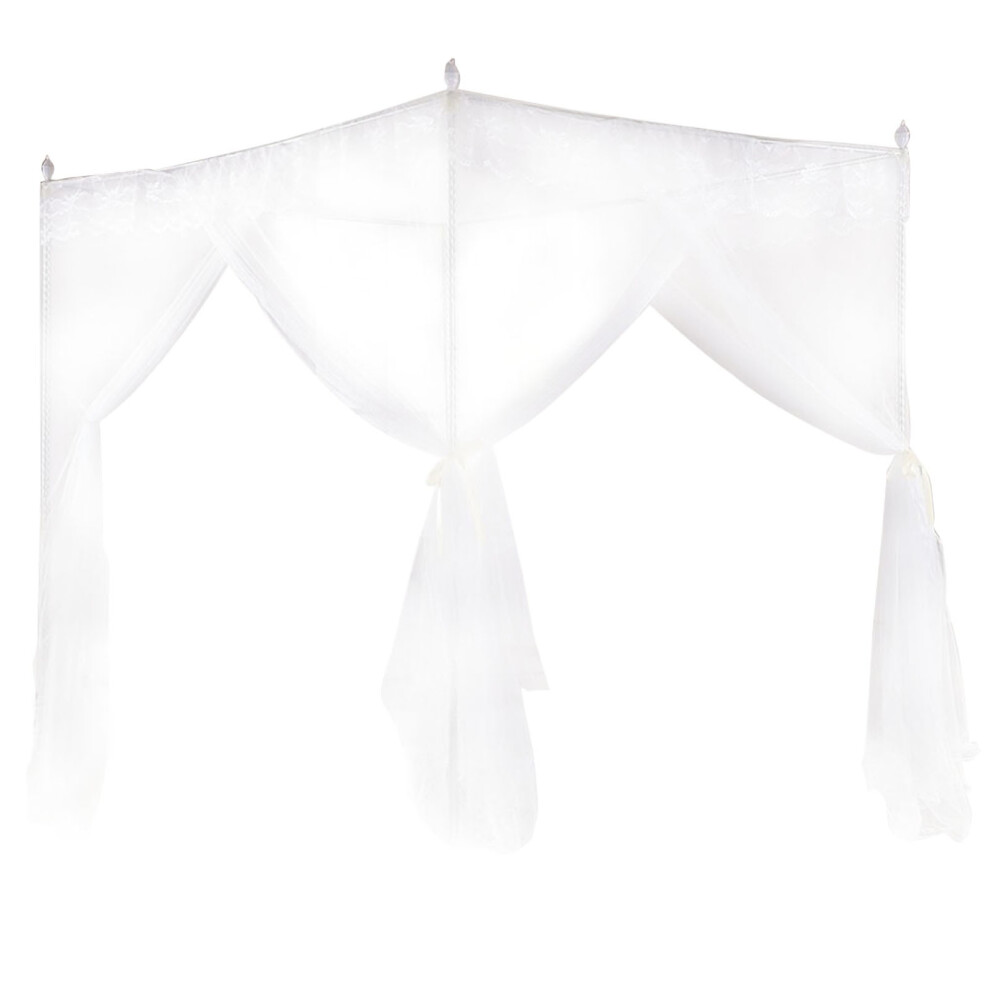 Elegant Canopy Curtain for Bed, Breathable Mesh Net Three Side Openings Design Polyester Mosquito Net with Lace Trim, Elegant Canopy Curtain Princess