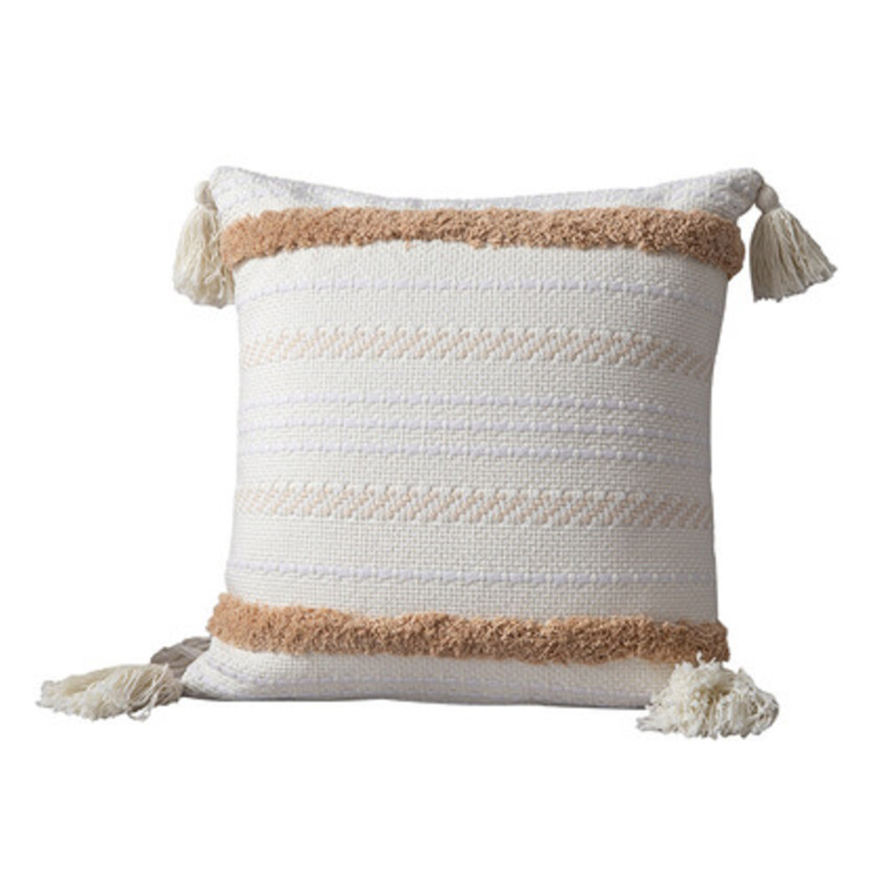 Boho Decorative Throw Pillow Cover, Tufted Woven Pillow Case for Sofa Couch Bedroom Living Room, 45x45cm Textured Cushion Cover with Cute Tassels and