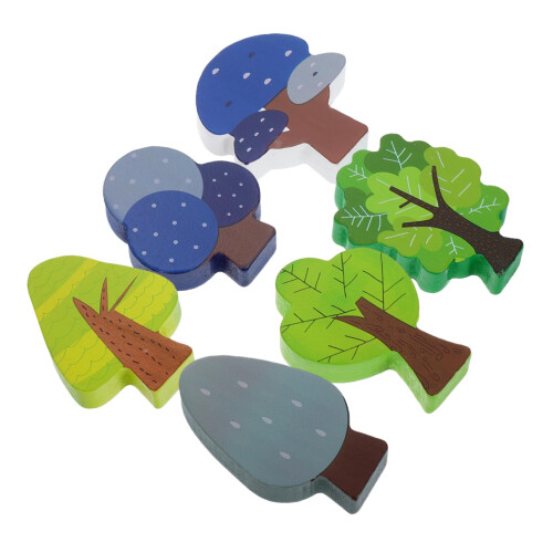 6piece wooden train accessory set with painted trees for creative railway scenes