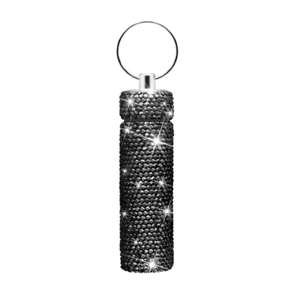 Black Compact Glitter Pills Organizer Small Medicine Holder With Keychain Pill Container For Camping And Travel