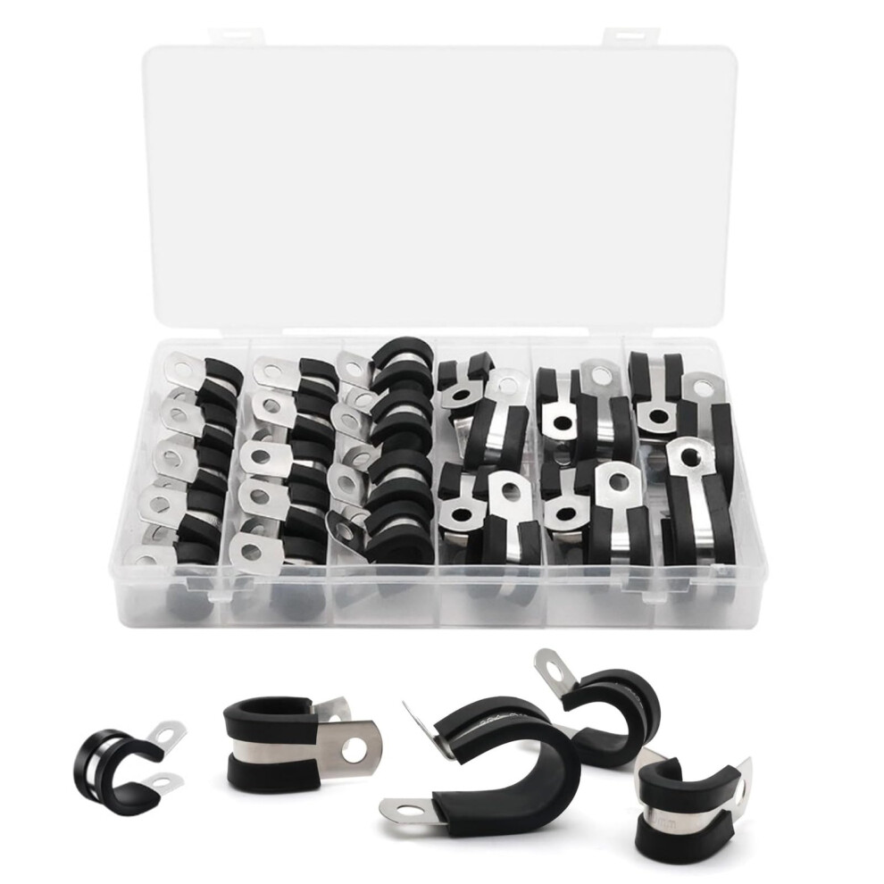 Cable Clamps Steel Rubbercushioned 25Piece Assorted Sizes Pipe Clip Multipurpose Wire Clamps For Secure Wiring 9365049182119