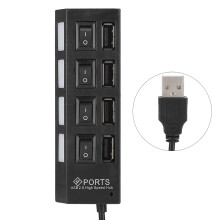 Hochgeschwindigkeits-USB-Hub, Plug & Play, 4-Port-USB-2.0-Datenübertragungs-Splitter mit individuellem Ein-/Ausschalter, kompaktes Design,
