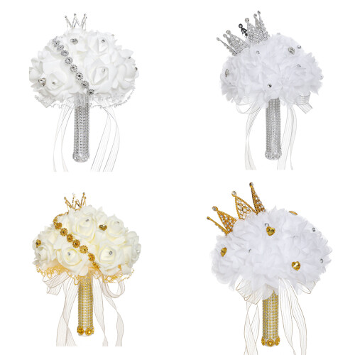 Glinsterende Kroon Versierd Bruiloft Handheld Bloem-5781 goud 1