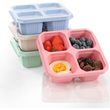 4 Pack Reusable Bento Boxes with 4 Compartments for Kids Adults (Pink/Blue/Beige/Green)