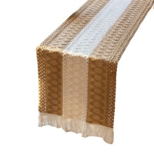 Chemin de Table en coton et lin, nappe Ă pompons,-Marron 4