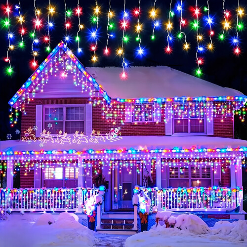 Living And Home (Colorful, 10M) Solar-Powered LED Icicle String Lights with Remote Control