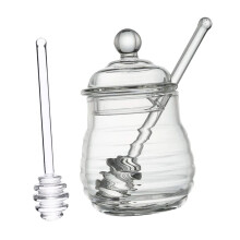 Honey Pot Glass Jars With Smooth Dipper For Kitchen Storage Set Clear