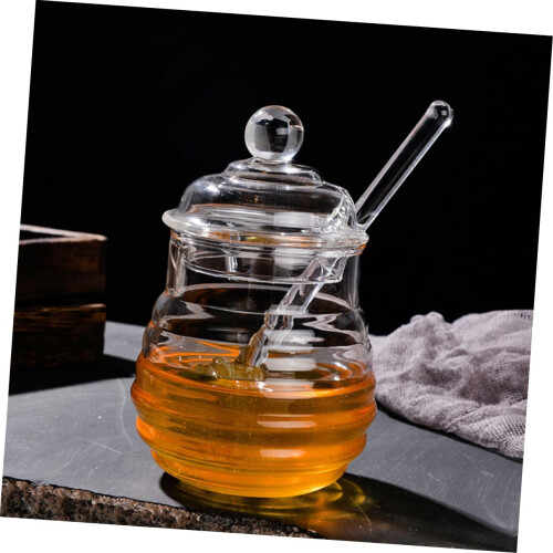 Honey Pot Glass Jars With Smooth Dipper For Kitchen Storage Set Clear 1