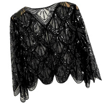 Robe de soirée de Cocktail pour filles, châle à paillettes-Noir