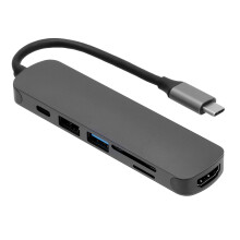 Hub USB-C Multiportas 6 em 1, Estação de Acoplamento USB-C com HDMI 4K, Leitor de Cartões SD e TF, Portas USB de Alta Velocidade, Design de