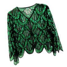 Années 1920 Blingbling Châle Haussement d'épaules-vert noir