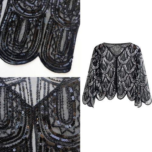 Châles à paillettes, écharpe de princesse,-argent noir 2