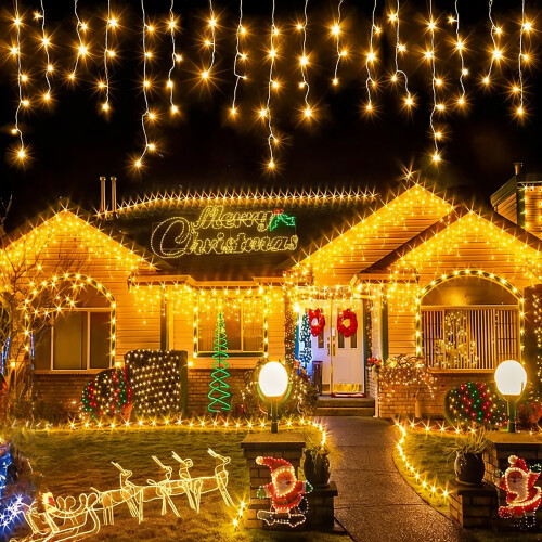 Living And Home (Warm Yellow, 15M)Solar-Powered LED Icicle String Lights with Remote Control