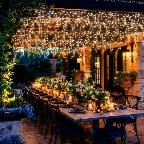 Living And Home (Warm Yellow, 15M)Solar-Powered LED Icicle String Lights with Remote Control 1