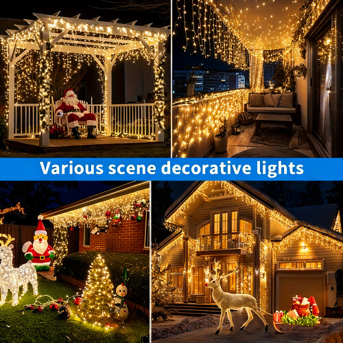 Living And Home (Warm Yellow, 15M)Solar-Powered LED Icicle String Lights with Remote Control 2