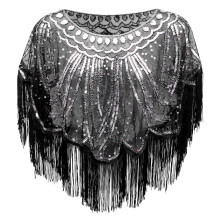 Châle de soirée à la mode, châle de luxe, enveloppe-argent noir